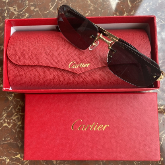 Cartier Men's Sunglasses with Black Frame and Gold Detailing - Picture 1 of 6